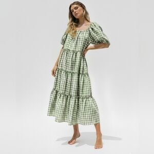 Zoco Daymaker Gingham Dress Green Cream Medium Large
